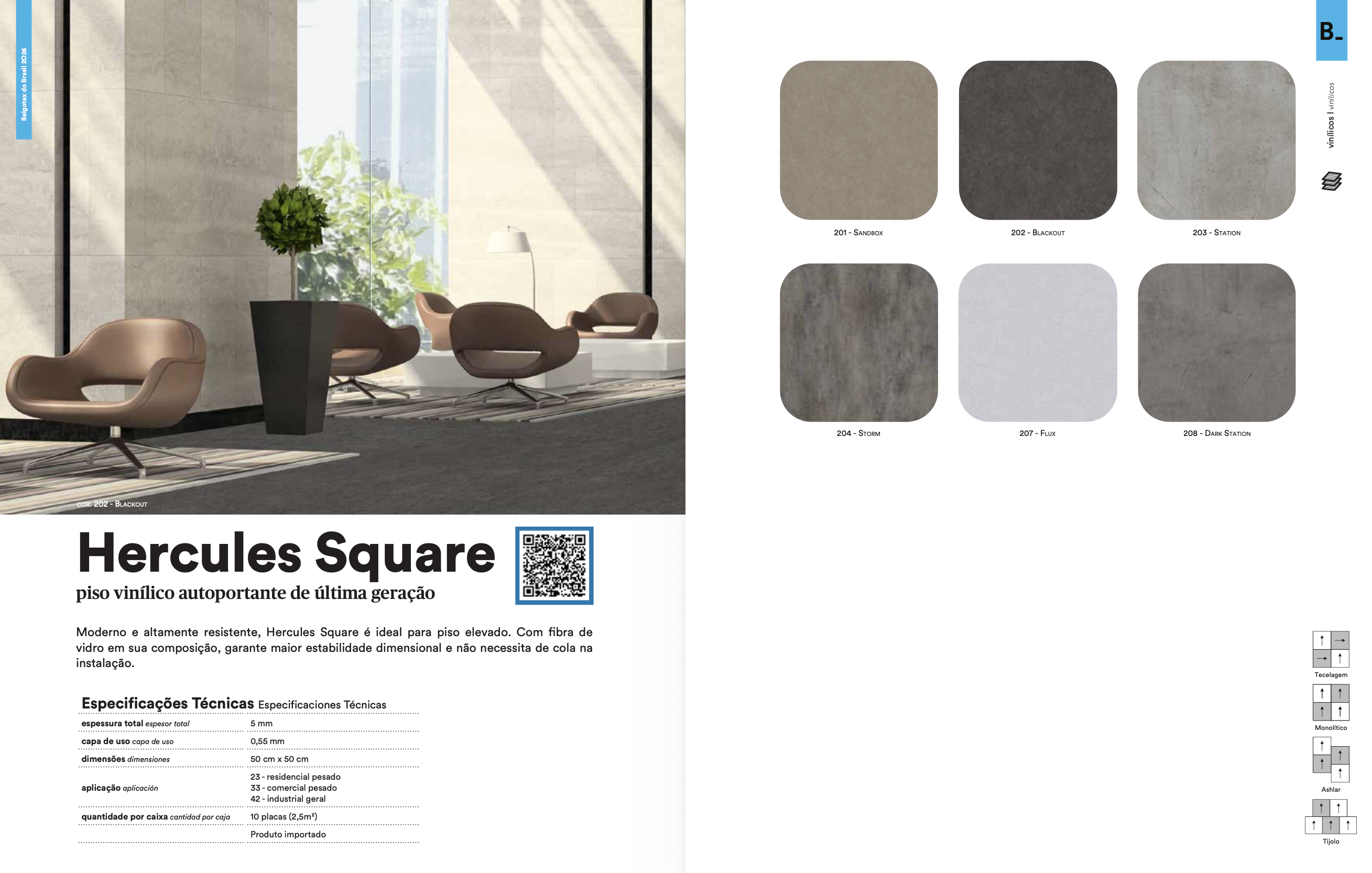 Piso vinílico LVT autoportante Belgotex Hercules Square Blackout 952202 5mm 50x50cm placa cimento queimado escuro