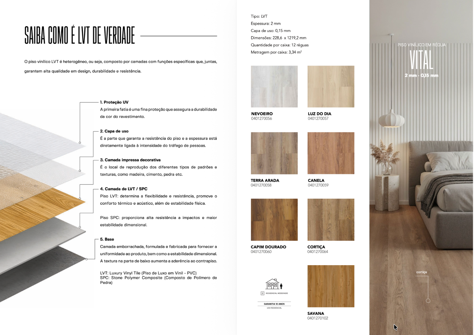 Piso vinílico LVT Finottato Vital Canela 401270059 2mm colado 228,6x1219,2mm castanho avermelhado quente madeira