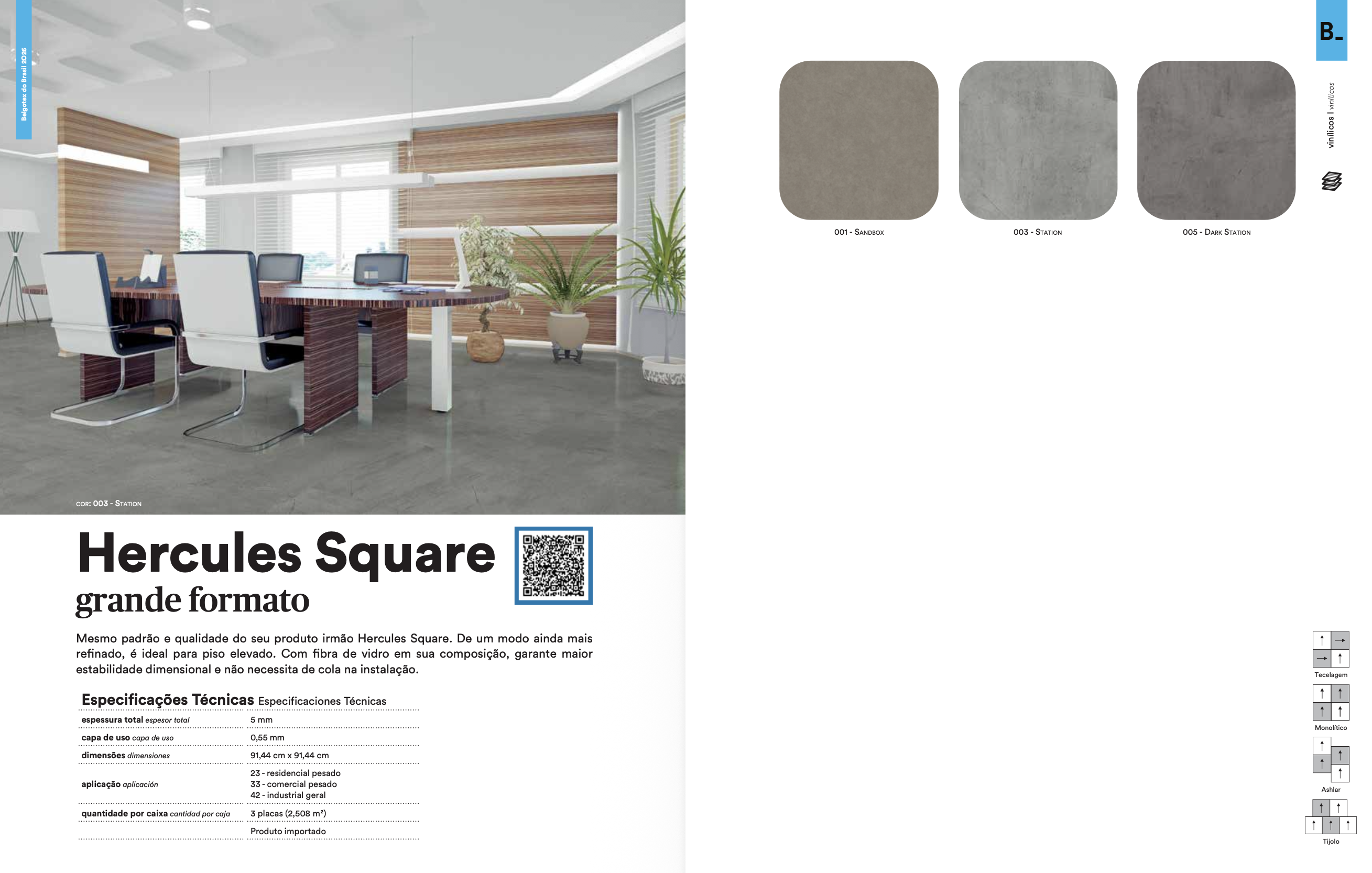 Piso vinílico LVT autoportante Belgotex Hercules Square Grande Formato Station 945003 5mm 91,44x91,44cm cinza claro concreto