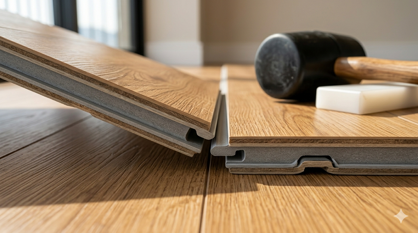 Instalação de piso vinílico click LVP com manta acústica sobre cerâmica existente