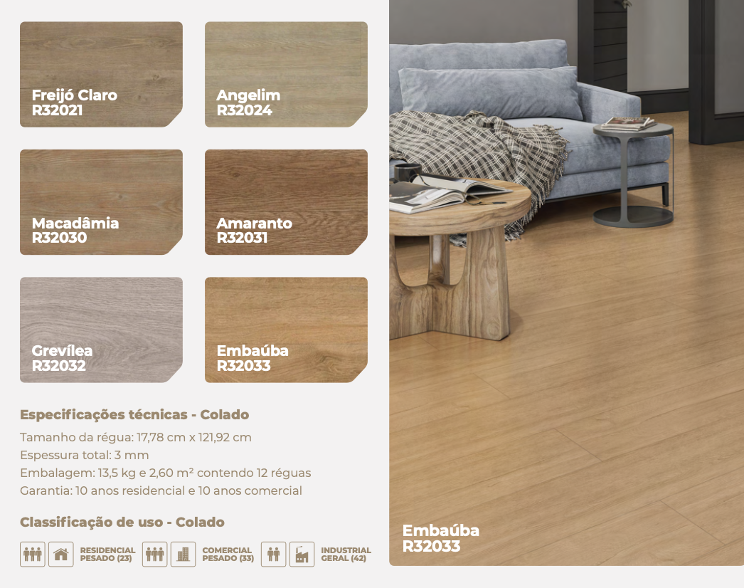 Piso vinílico Ruffino Bravo Colado Amaranto 3mm — classificação 23·33·42 alto tráfego