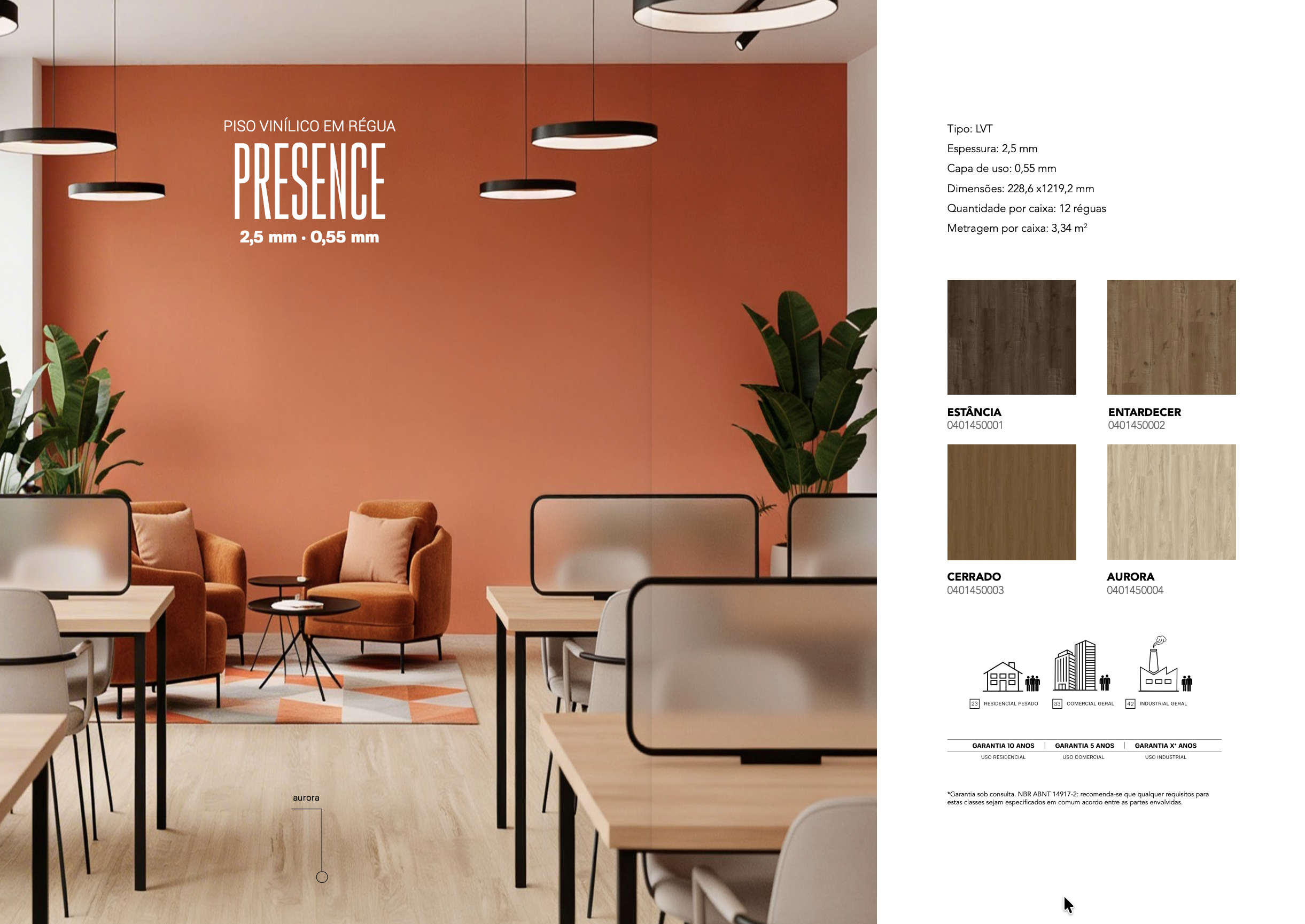 Piso vinílico LVT Finottato Presence Aurora 401450004 2,5mm colado 228,6x1219,2mm bege claro amadeirado madeira comercial