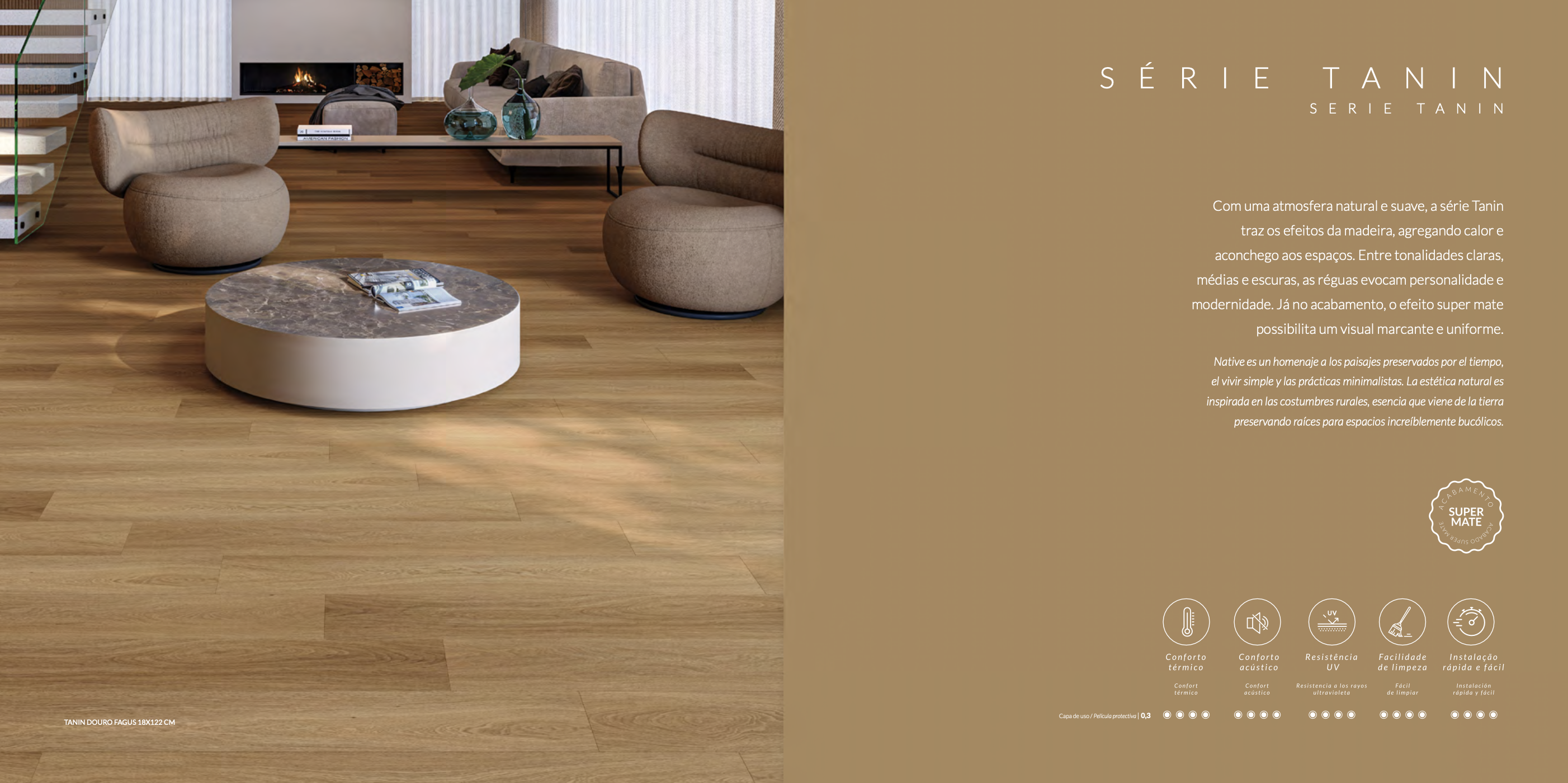 Piso vinílico SPC Eliane Floor Tanin Piemonte Jacar 8064510 5mm encaixe clicado madeira