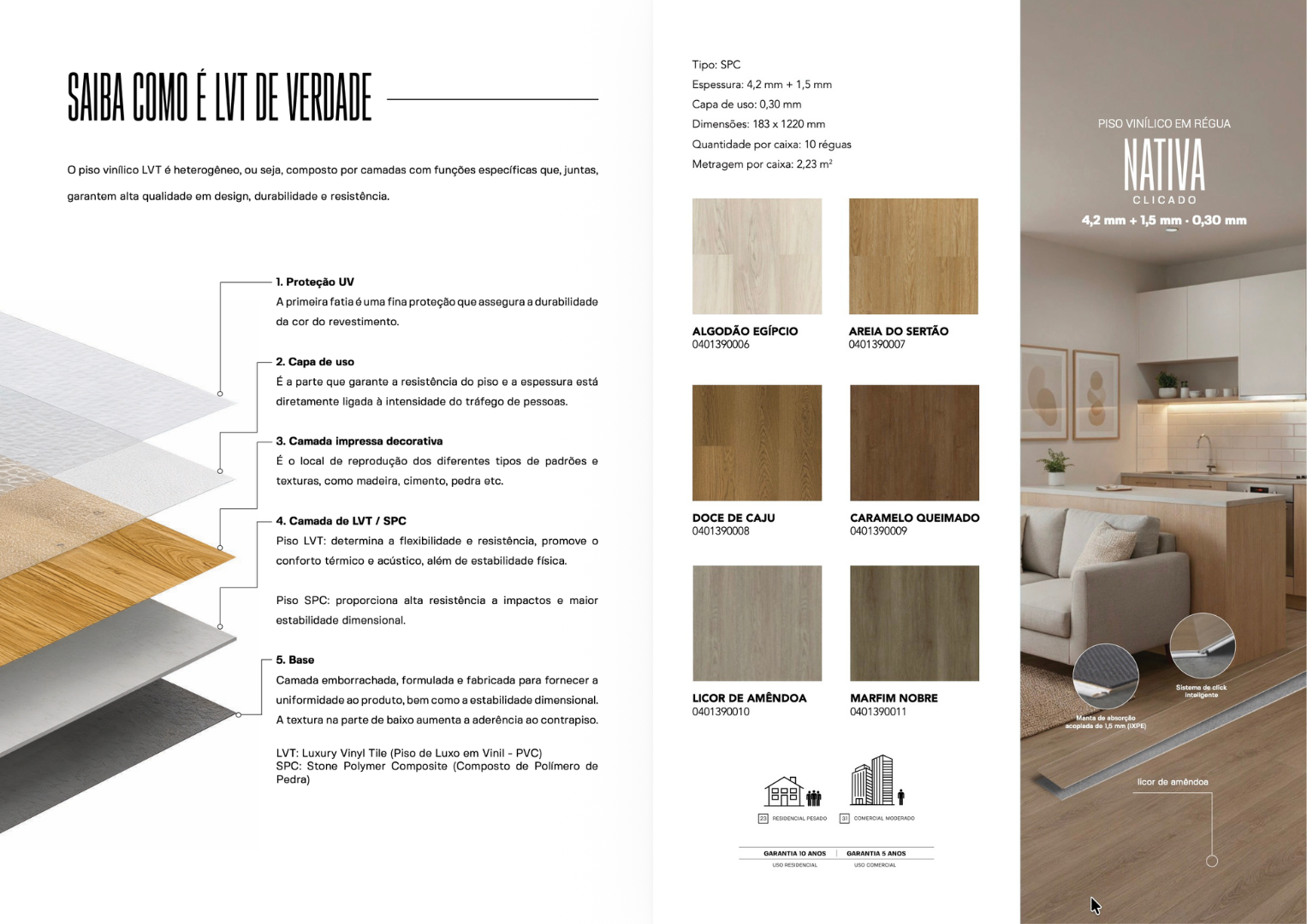 Piso vinílico SPC Finottato Nativa Algodão Egípcio 401390006 4,2mm clicado 183x1220mm bege neutro amadeirado madeira