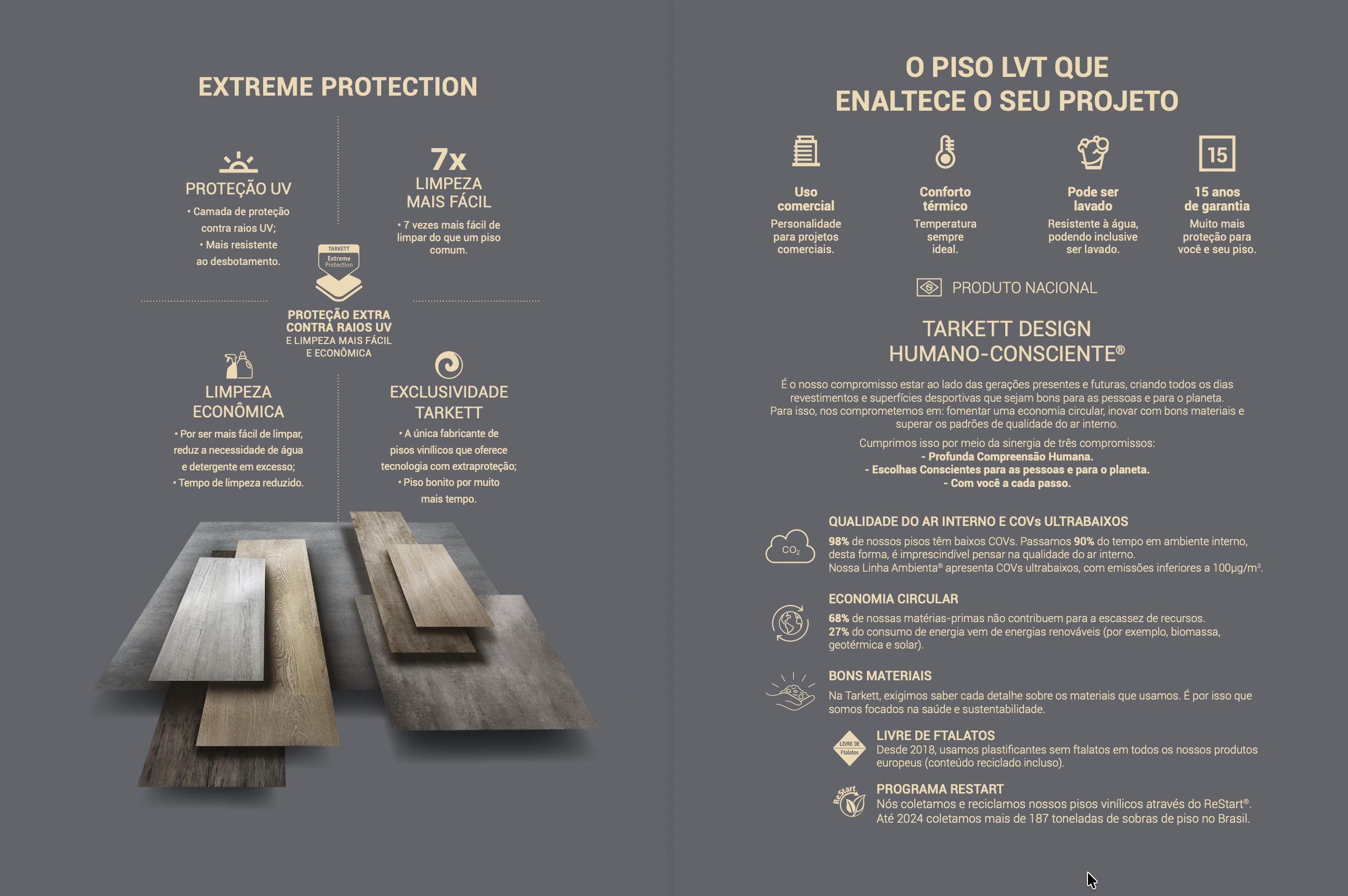 Piso vinílico Tarkett Ambienta Design Tâmara 3mm textura Lisa 208x1230mm