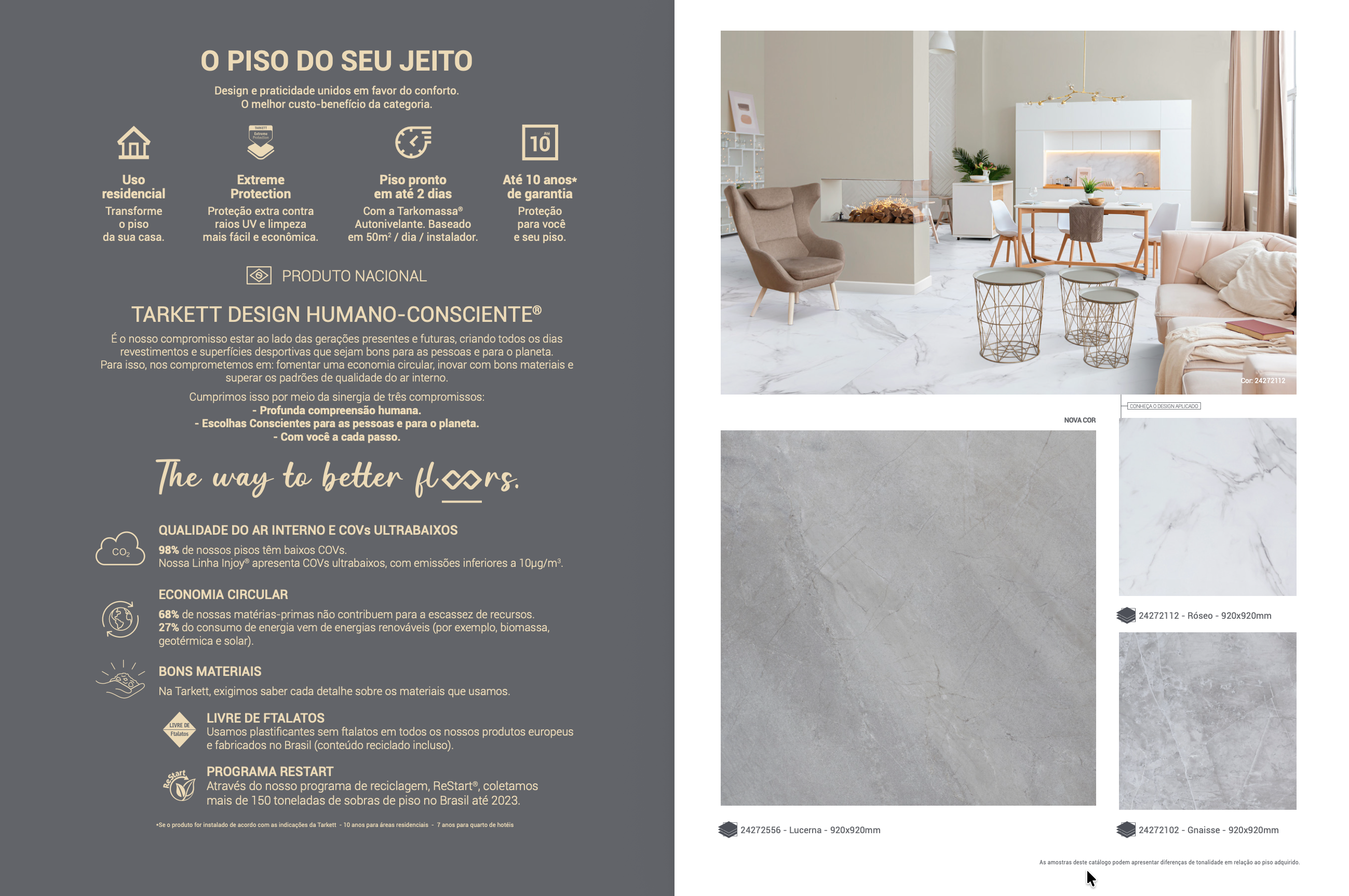 Piso vinílico colado Tarkett Injoy Gnaisse 2mm efeito pedra 920x920mm